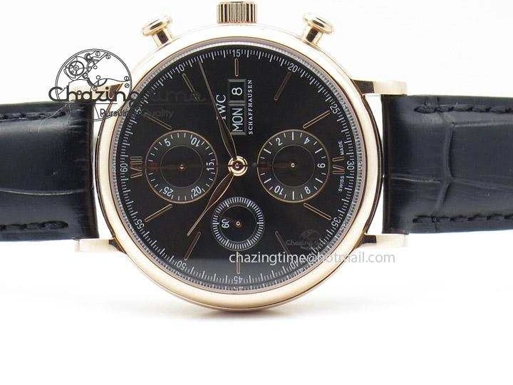 MIROTIME 0518 Portofino Chrono RG Black Dial on Black Leather Strap A HighPerformance 7389